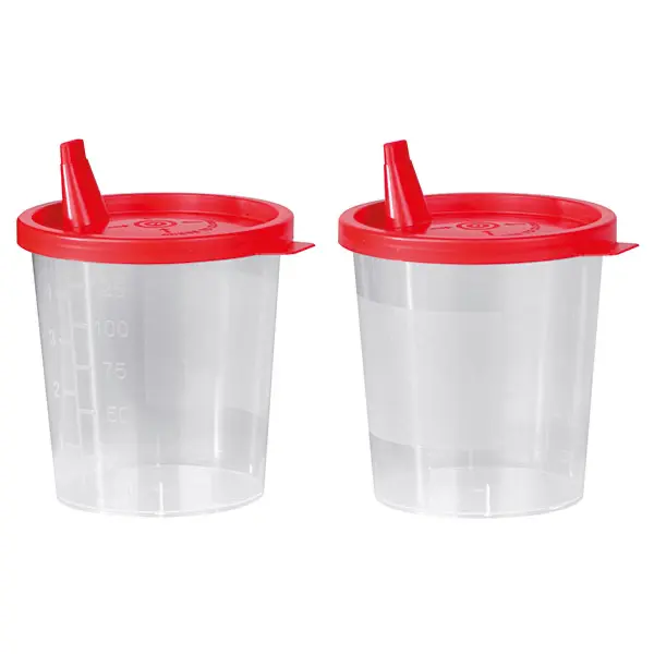 Urinepotjes met rode lipdeksel - 125ml - 100 stuks.