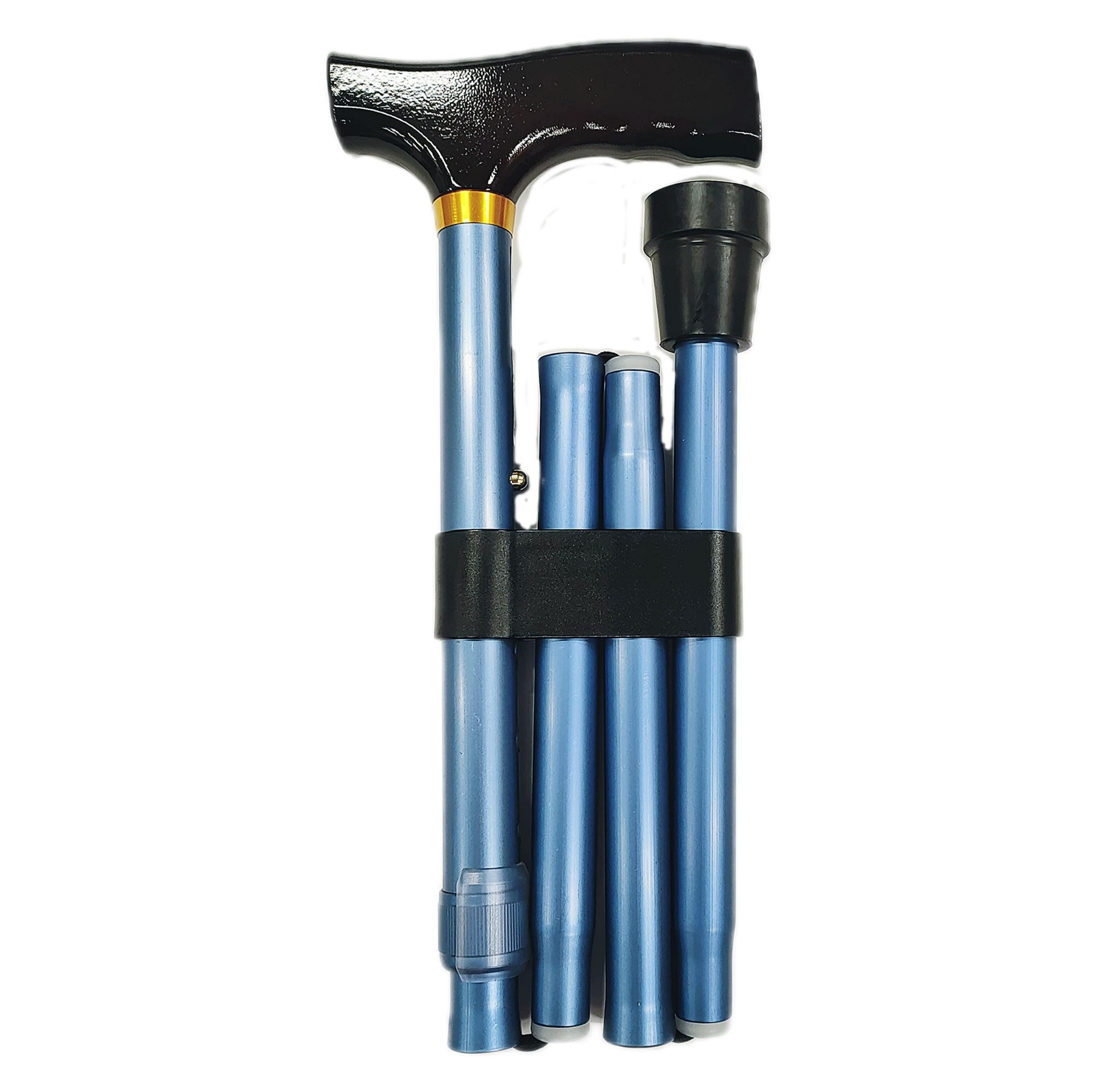 Wandelstok opvouwbaar - Mat Blauw - aluminium met houten handgreep