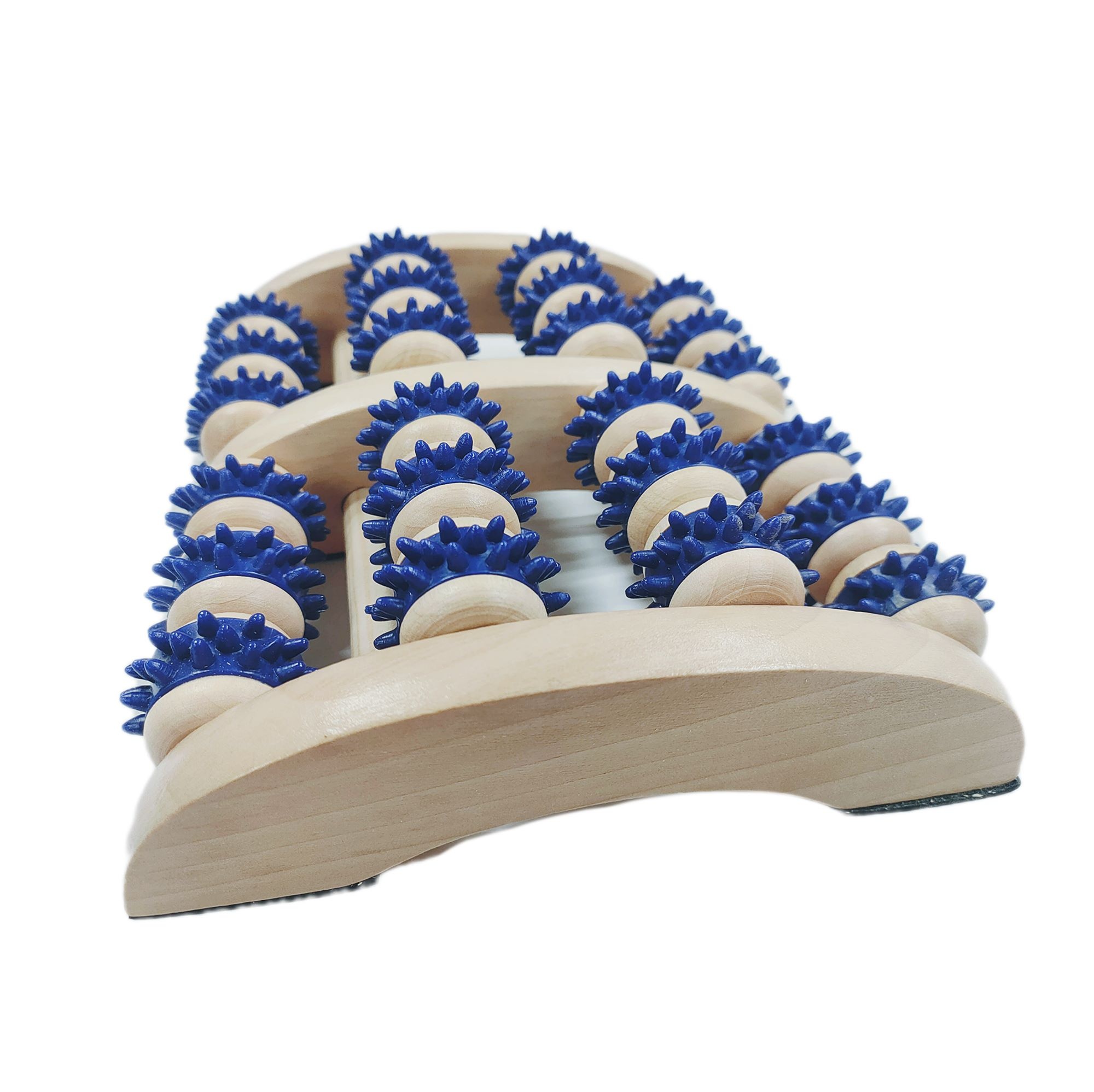 Voetmassageroller met 8 rollers - hout met blauwe rubberen noppen, foto 2 van 2