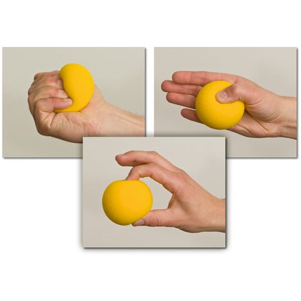 Oefenbal geel - hand trainer - foam, foto 2 van 2
