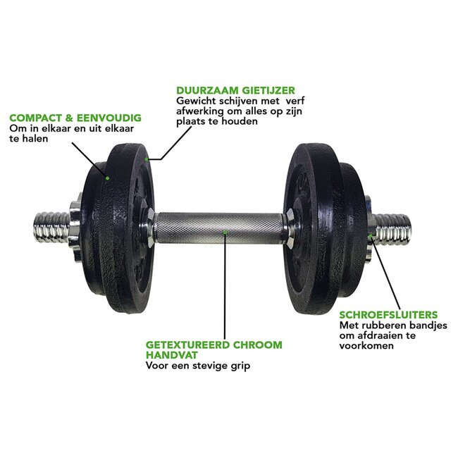 TUNTURI Tunturi Dumbbellset totaal 10kg - Gietijzer - Halterset met schroefsluiting 1 Halterstang