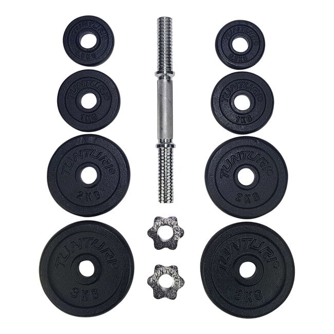 Tunturi Dumbbellset totaal 15kg - Gietijzer - Halterset met schroefsluiting 1 Halterstang