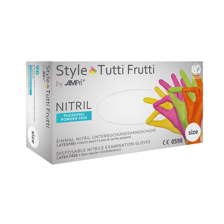 Nitril handschoenen Kleurenmix "Tutti Frutti" Poedervrij (Ds.96 st.)