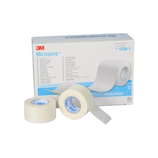 3M Micropore Hechtpleister 2,5cm x 9,1m - Doos 12 rol