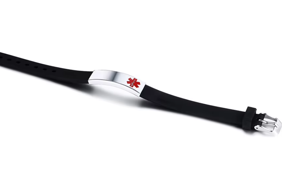 MediSieraad Medische Armband van Siliconen – Zwart – Inclusief Gravering voor Allergie, Diabetes of ICE-informatie, foto 4 van 6