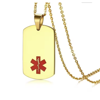 MediSieraad Dog Tag Classic Goudkleurige halsketting - Incl. Gravering