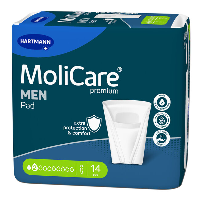 Hartmann MoliCare® Premium MEN PAD | 2 drops | Anatomisch gevormde buidel | 14 stuks