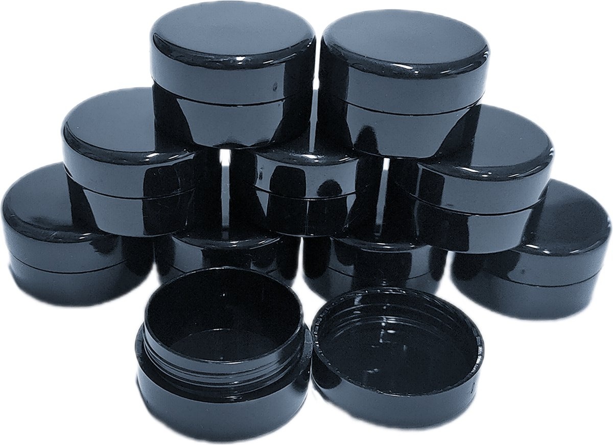 Mini Plastic Potjes met Deksel - 4 ml - 12 stuks - Zwart - Cosmetica potje - Lege Potjes - Zalfpotje