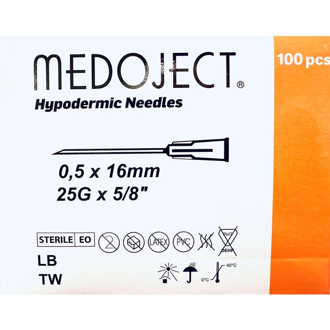 Injectienaald Medoject 25G x 5/8 / 0,50x16mm (Oranje) 100 st.