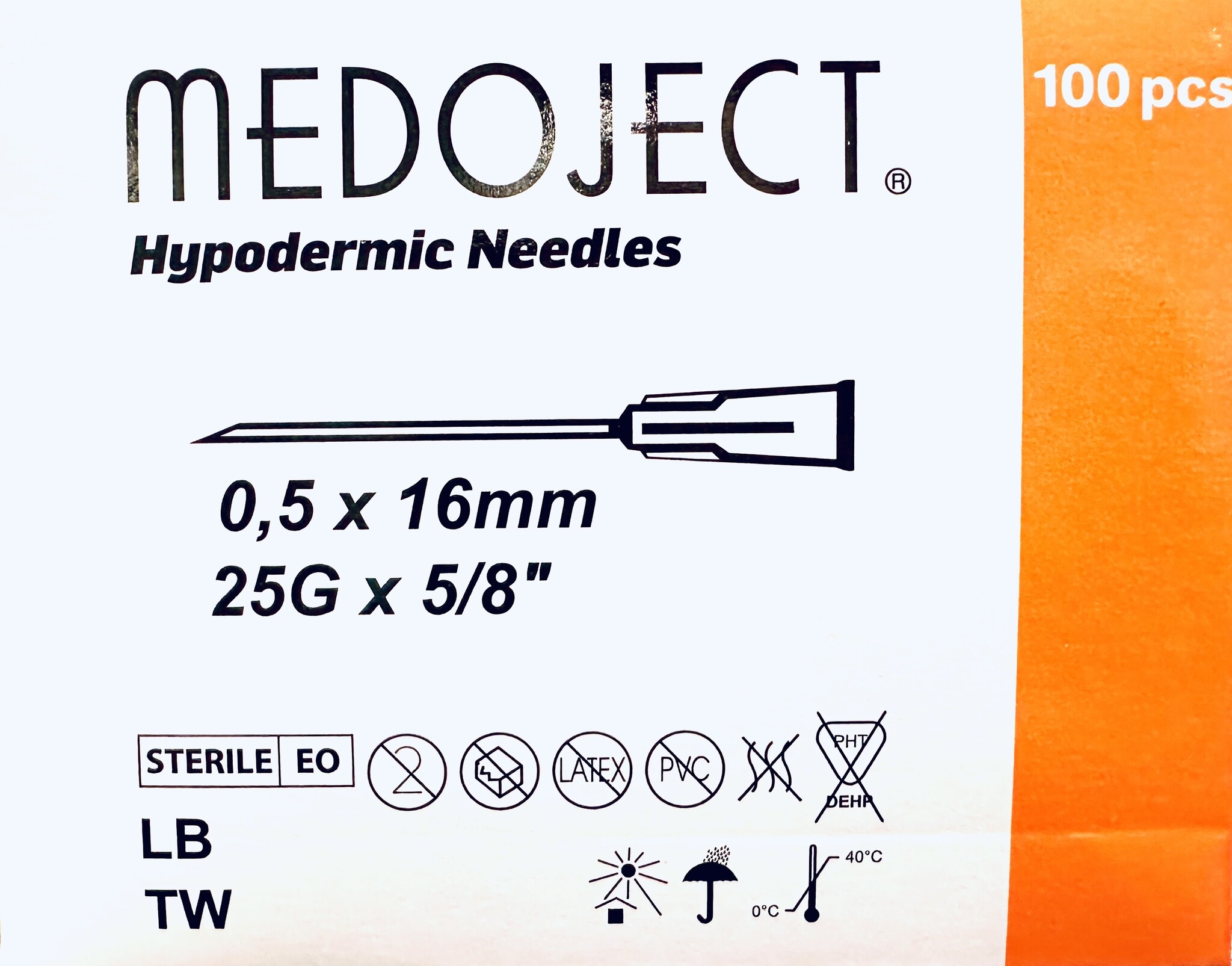 Injectienaald Medoject 25G x 5/8 / 0,50x16mm (Oranje) 100 st., foto 2 van 2