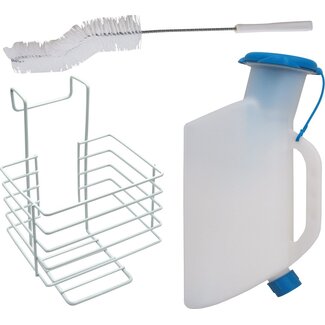 Anti-lek Urinaalset Mannen - met houder en borstel - Plasfles heren met deksel