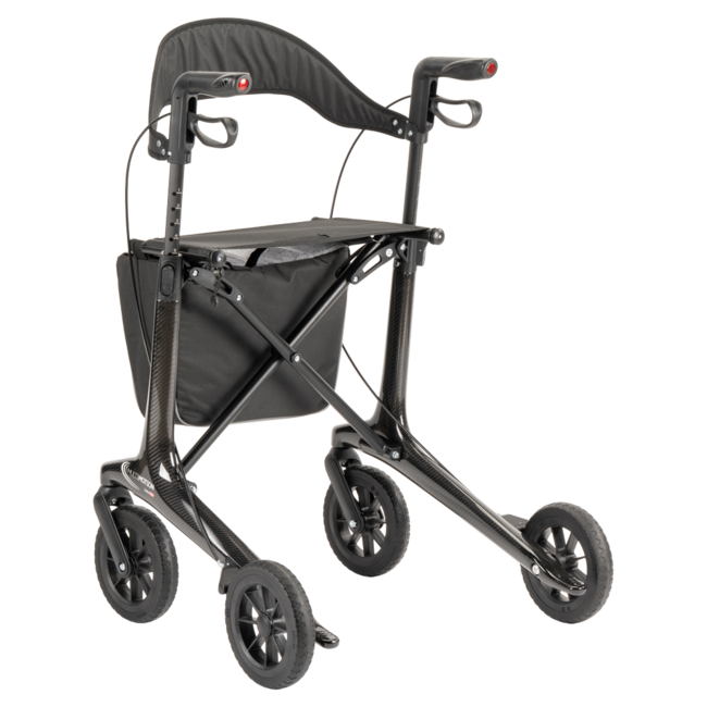 Lichtgewicht rollator carbon - Zwart - 5,5kg - met tas en rugsteun