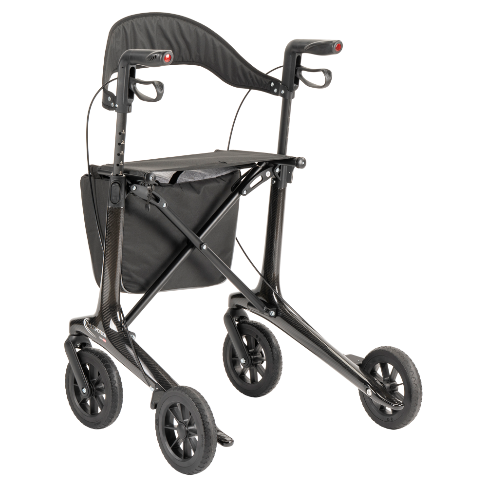 Lichtgewicht rollator carbon - Zwart - 5,5kg - met tas en rugsteun, foto 3 van 6