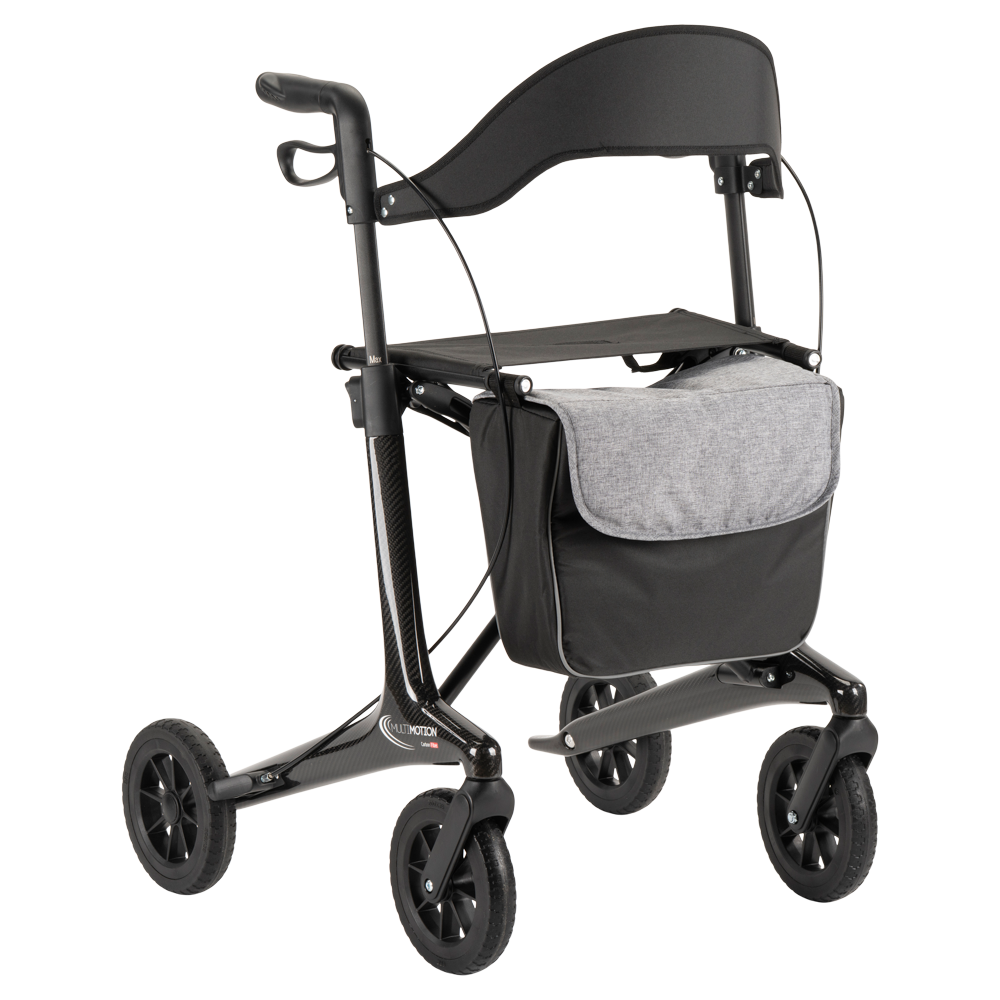 Lichtgewicht rollator carbon - Zwart - 5,5kg - met tas en rugsteun