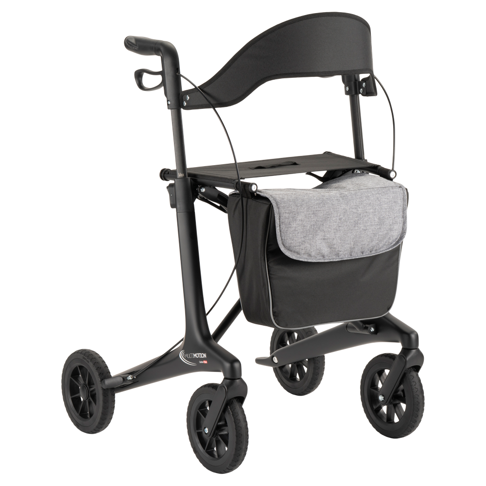 Lichtgewicht rollator carbon - Mat Zwart - 5,5kg - met tas en rugsteun