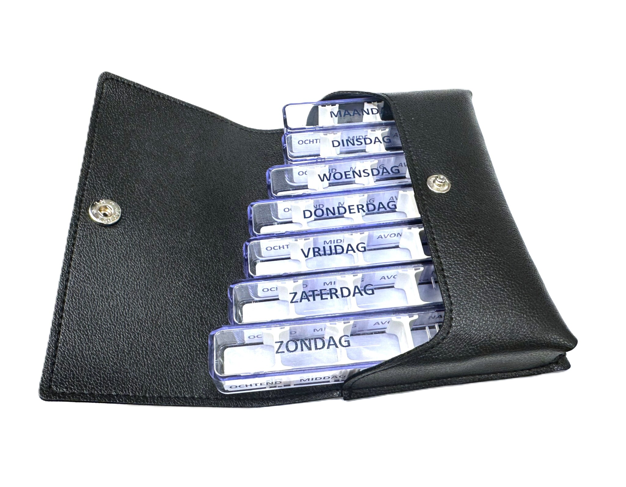 Pillendoos weekagenda Medidos - Luxe Vegan leren Etui - Zwart