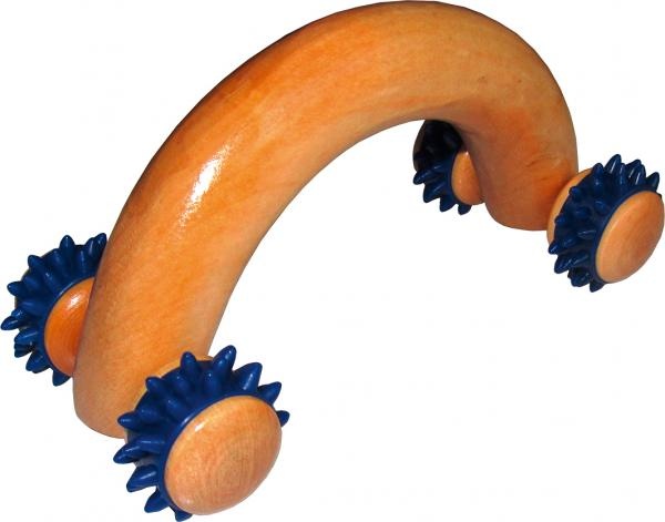 Houten massage roller met vier wieltjes