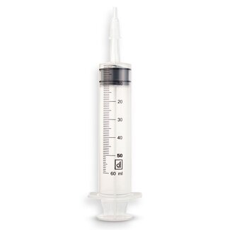 Injectiespuit 50/60 ml met grote tip - Per stuk , Per 10 stuks of per doos van 50 stuks.