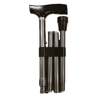 Wandelstok opvouwbaar - Mat Grijs - aluminium met houten handgreep Wandelstok opvouwbaar - Mat Grijs - aluminium met houten handgreep