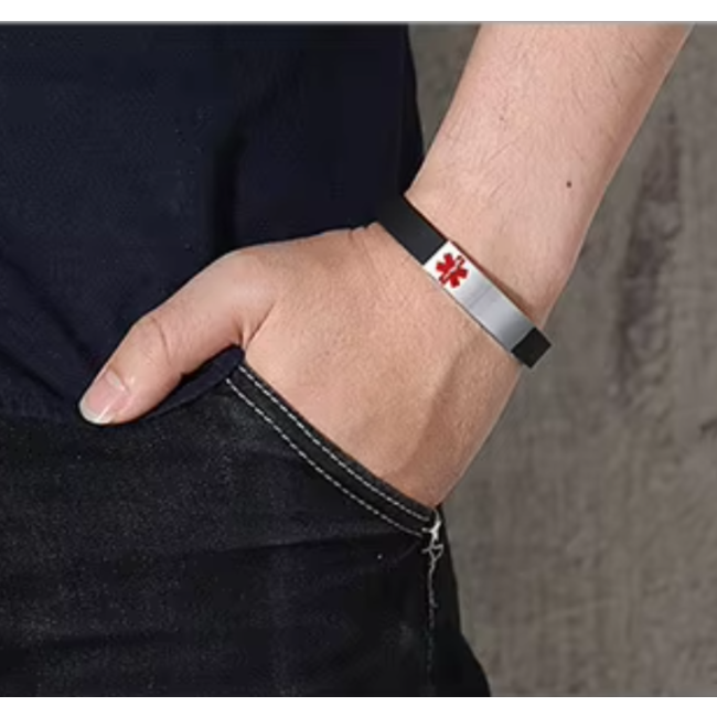 MediSieraad MediSieraad Medische Armband van Siliconen – Rood – Inclusief Gravering voor Allergie, Diabetes of ICE-informatie