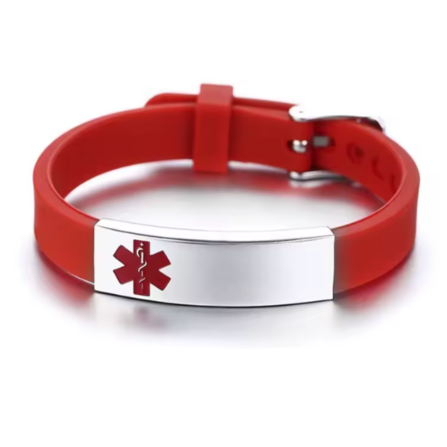 MediSieraad MediSieraad Medische Armband van Siliconen – Rood – Inclusief Gravering voor Allergie, Diabetes of ICE-informatie