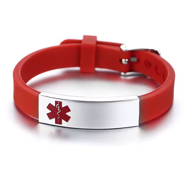 MediSieraad MediSieraad Medische Armband van Siliconen – Rood – Inclusief Gravering voor Allergie, Diabetes of ICE-informatie