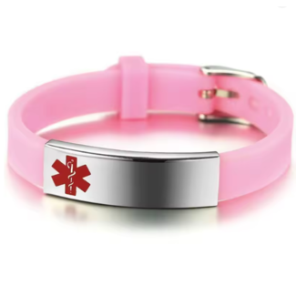 MediSieraad MediSieraad Medische Armband van Siliconen – Roze – Inclusief Gravering voor Allergie, Diabetes of ICE-informatie