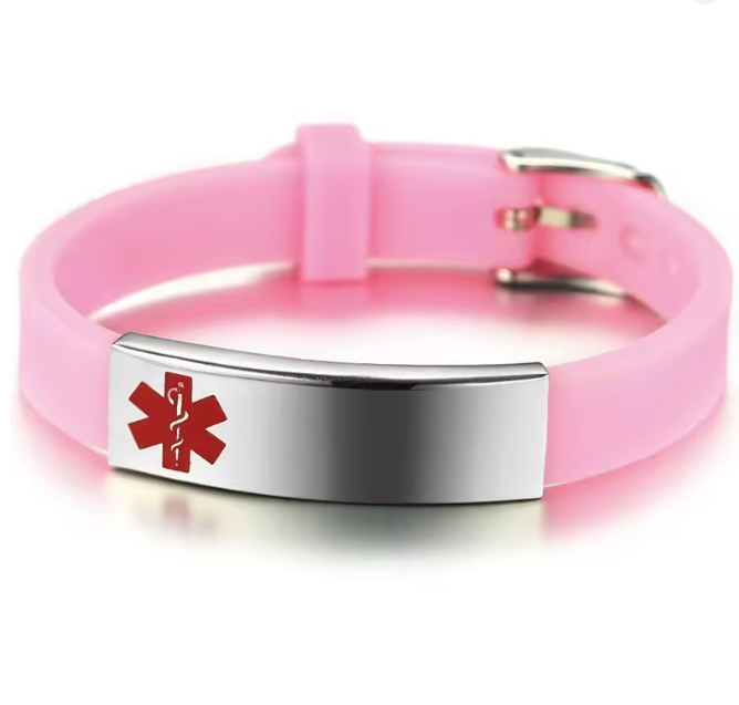 MediSieraad MediSieraad Medische Armband van Siliconen – Roze – Inclusief Gravering voor Allergie, Diabetes of ICE-informatie