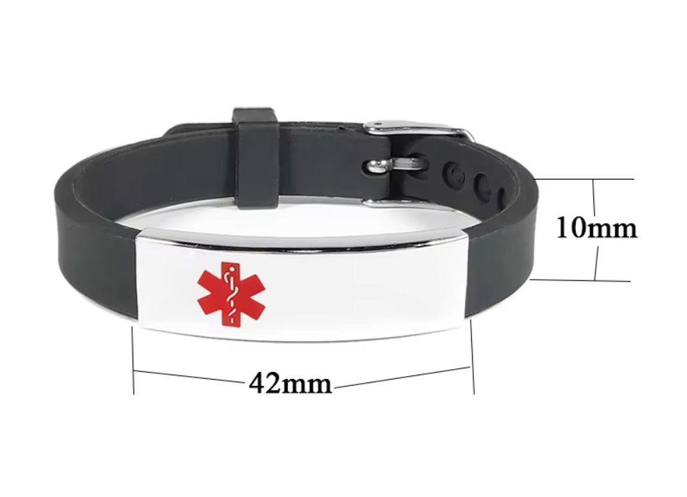 MediSieraad MediSieraad Medische Armband van Siliconen – Blauw – Inclusief Gravering voor Allergie, Diabetes of ICE-informatie, foto 5 van 6