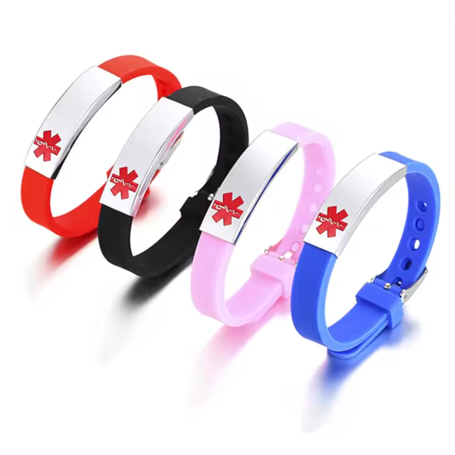 MediSieraad MediSieraad Medische Armband van Siliconen – Rood – Inclusief Gravering voor Allergie, Diabetes of ICE-informatie
