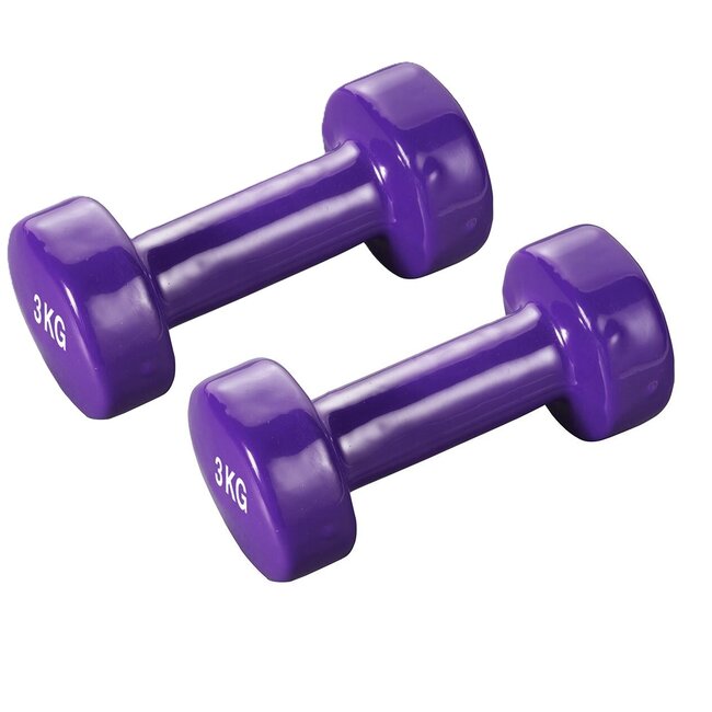 Vinyl Dumbbells  -  3 Kg. Gewichten - Paars - Set 2 stuks