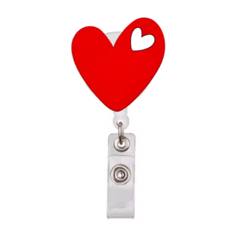Badgehouder met Trekkoord – Rood Hartje – Uittrekbaar 80 cm – Clip voor Verpleegkundige / Zorg
