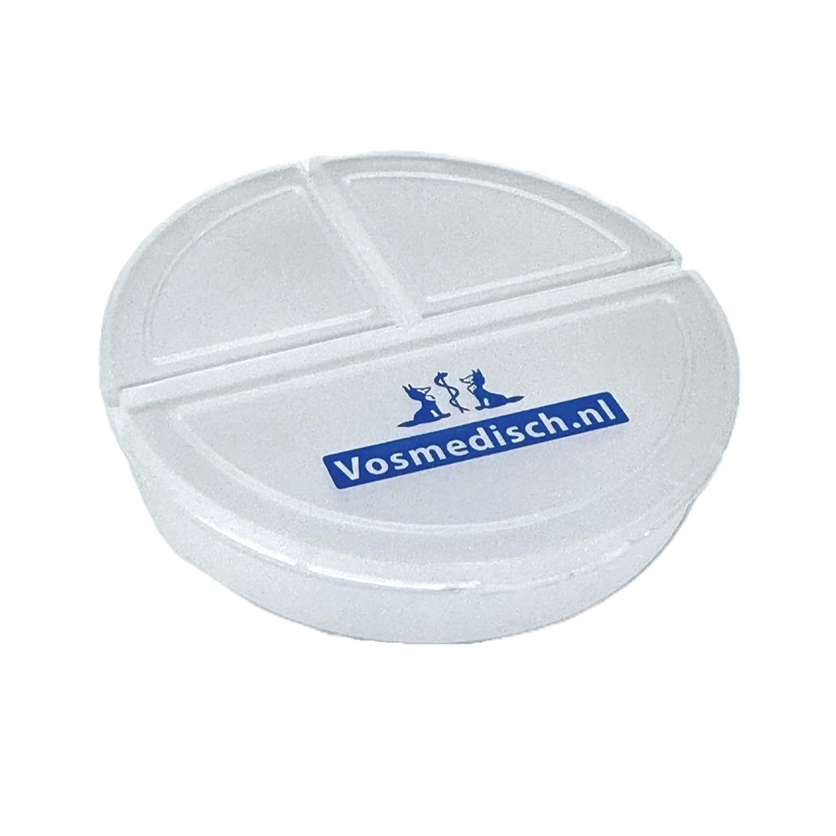 Klein Rond Pillendoosje met 3 Vakjes – Mat Wit Transparant – 7,5 cm