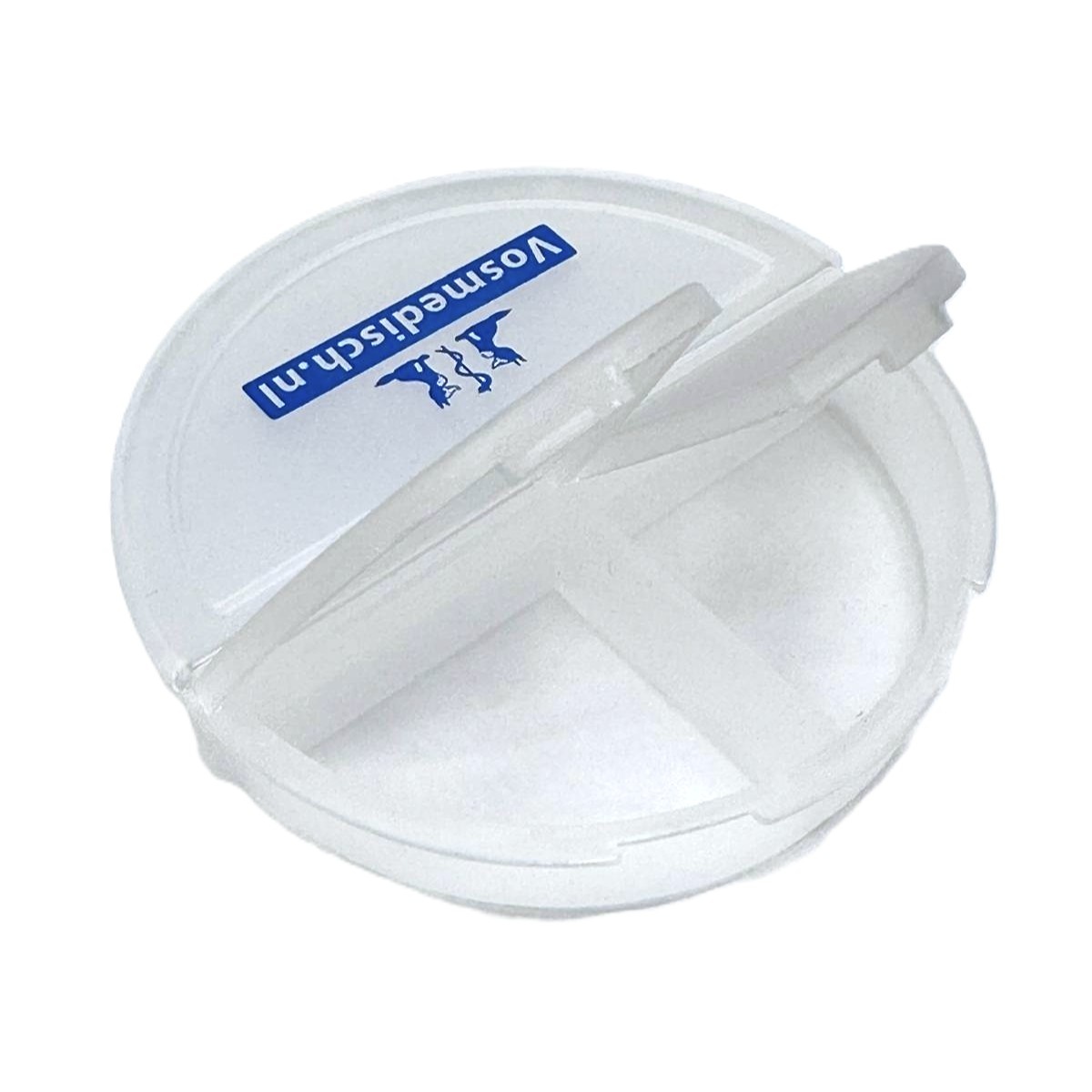 Klein Rond Pillendoosje met 3 Vakjes – Mat Wit Transparant – 7,5 cm, foto 2 van 3