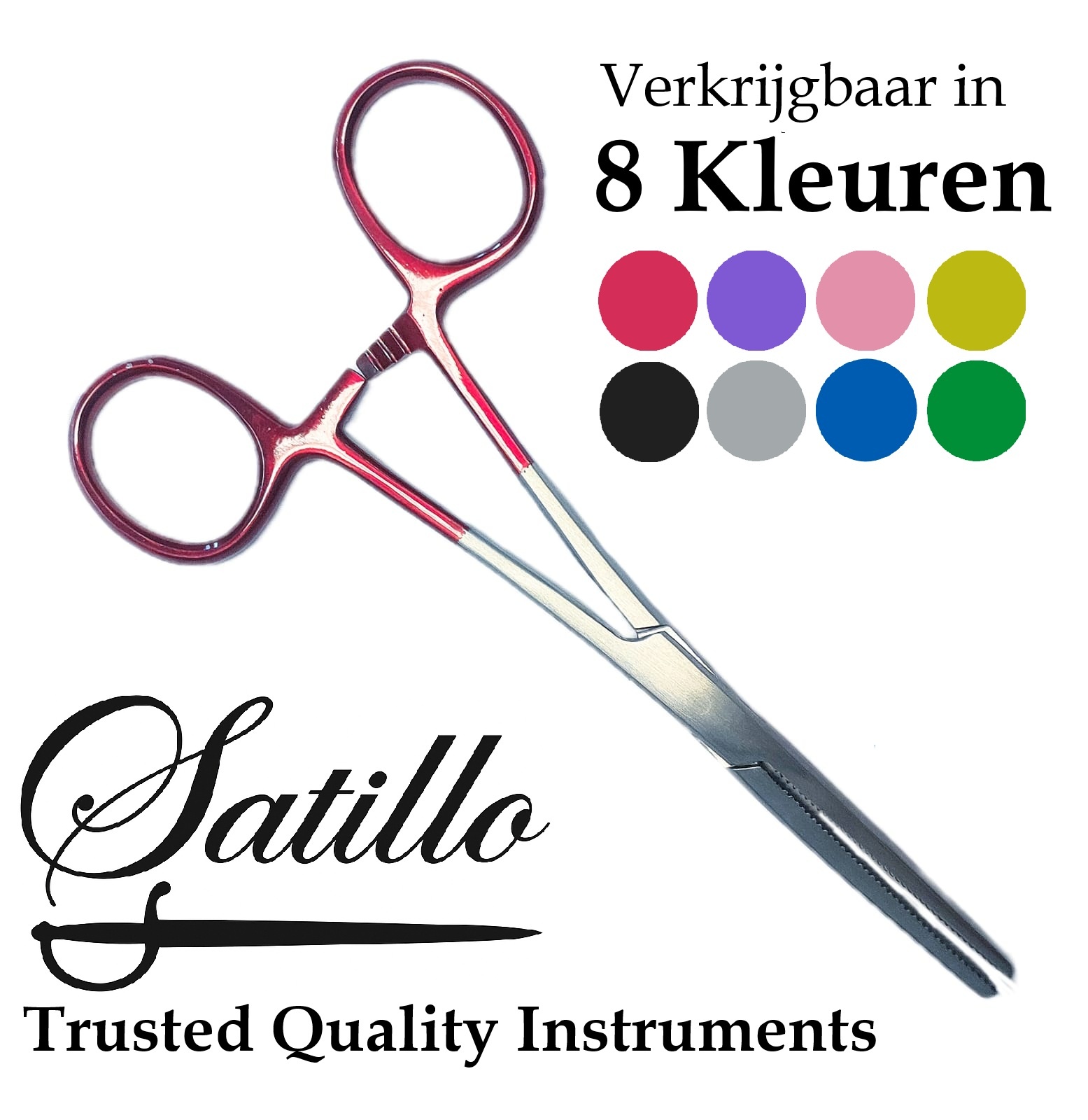 Satillo Kocher klem - 14cm - Arterieklem met Gekleurd Handvat – RVS, foto 2 van 6