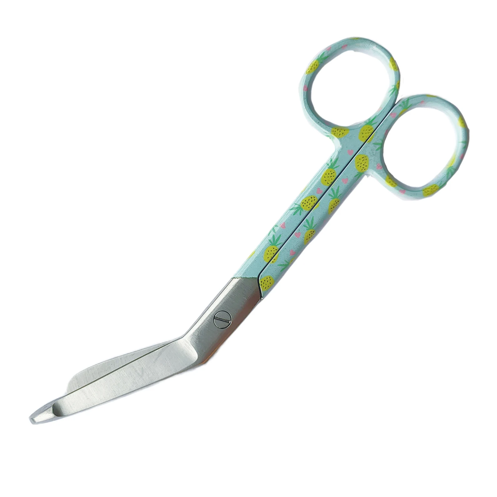 Satillo Satillo Verbandschaar Pineapple Party met print – A+ kwaliteit, pastelblauw handvat met ananasjes, optioneel met gravering