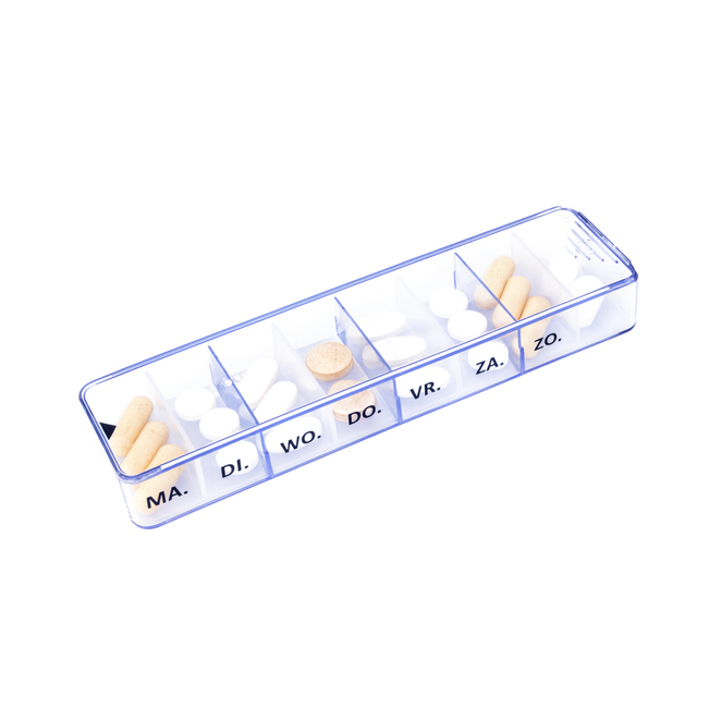 Medimax Leatherette 4U - Pillendoosje 7-dagen week indeling in zwart hoesje
