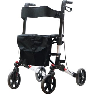 Deluxe Fold Flat Rollator - wit - opvouwbaar en lichtgewicht