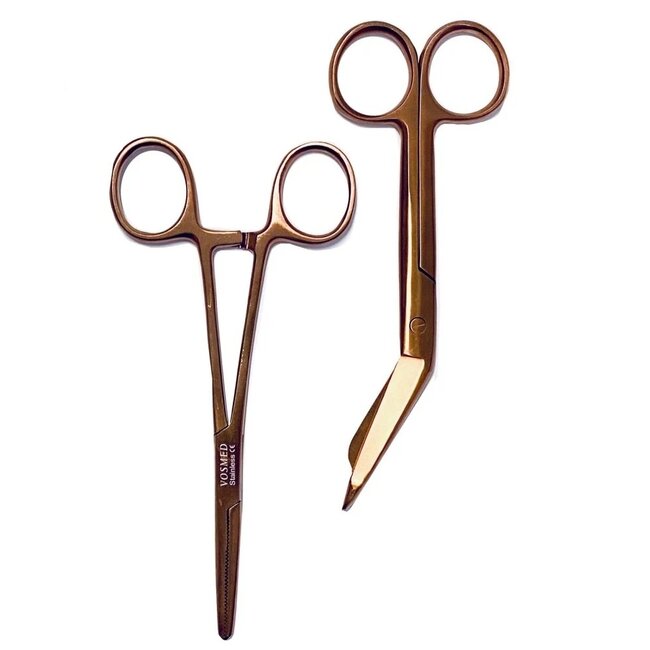 Satillo Verpleegkundige Scharenset Metallic Bronze – Verbandschaar, Chirurgische Schaar & Kocher (met Naam)