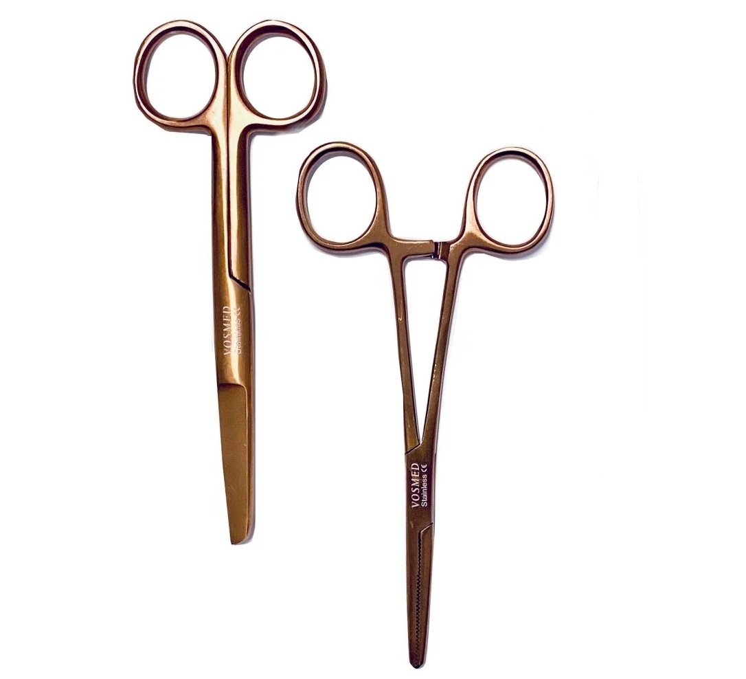Satillo Verpleegkundige Scharenset Metallic Bronze – Verbandschaar, Chirurgische Schaar & Kocher (met Naam)