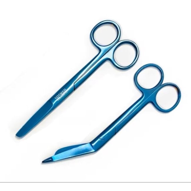 Satillo Verpleegkundige Scharenset Metallic Blue – Verbandschaar, Chirurgische Schaar & Kocher (met Naam)