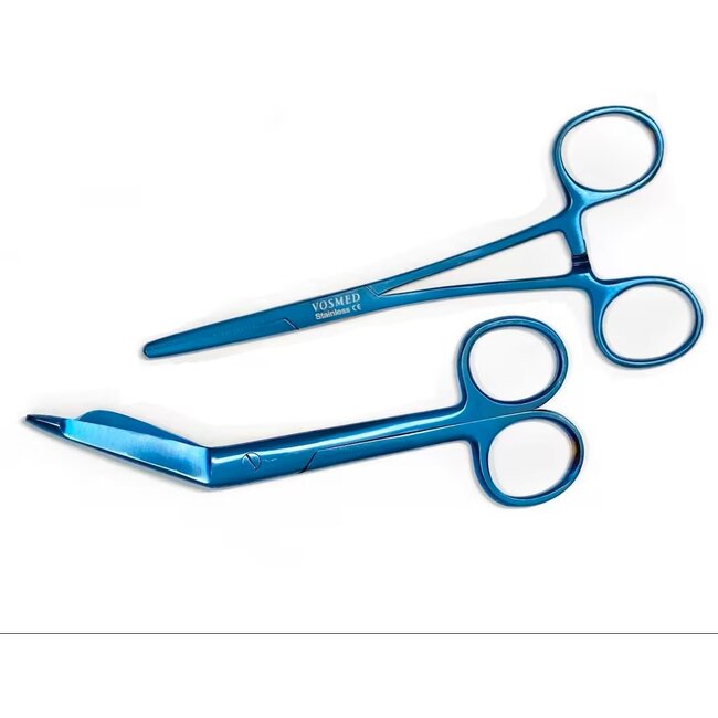 Satillo Verpleegkundige Scharenset Metallic Blue – Verbandschaar, Chirurgische Schaar & Kocher (met Naam)