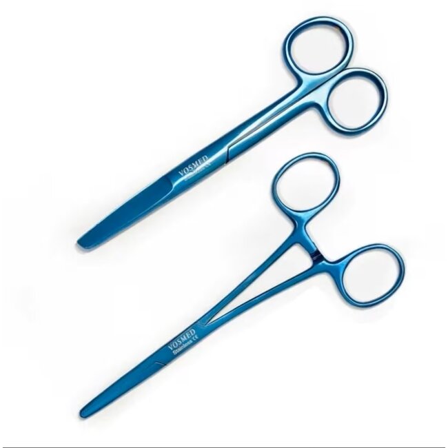 Satillo Verpleegkundige Scharenset Metallic Blue – Verbandschaar, Chirurgische Schaar & Kocher (met Naam)