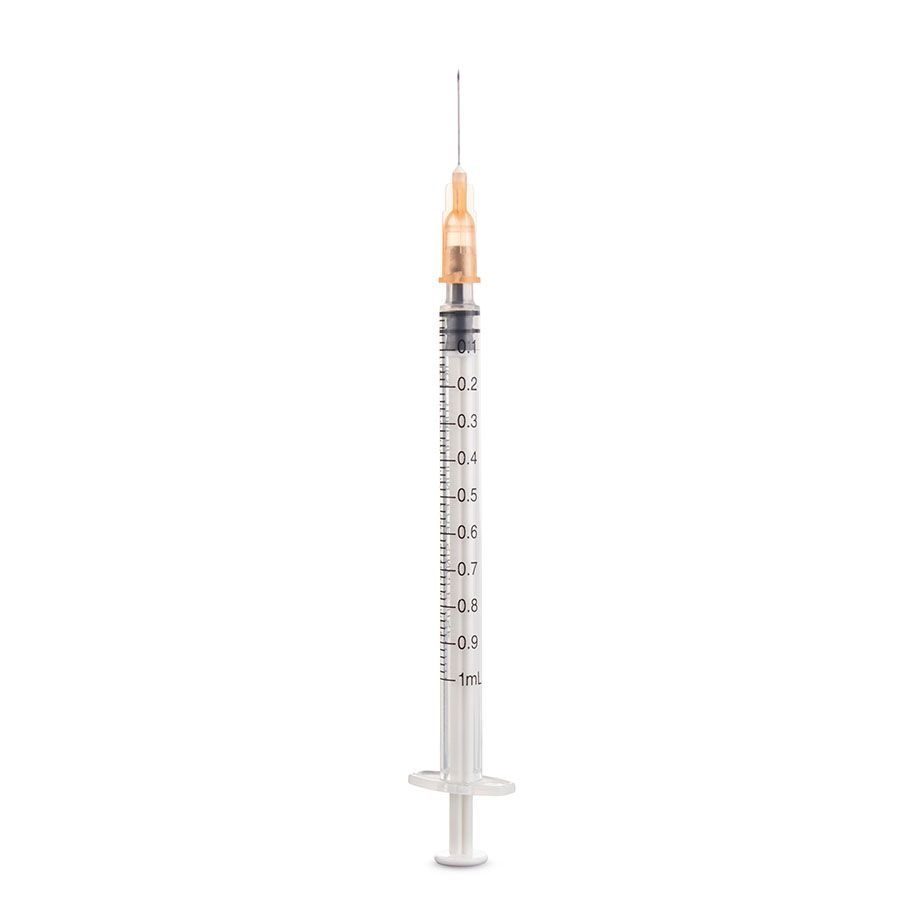 Dispomed Injectiespuit 1ml met naald 0,5x16mm - Oranje - 100st.