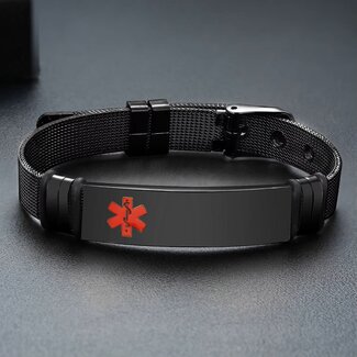 MediSieraad Gepersonaliseerde fijne armband - Zwart - RVS - Incl. Gravering