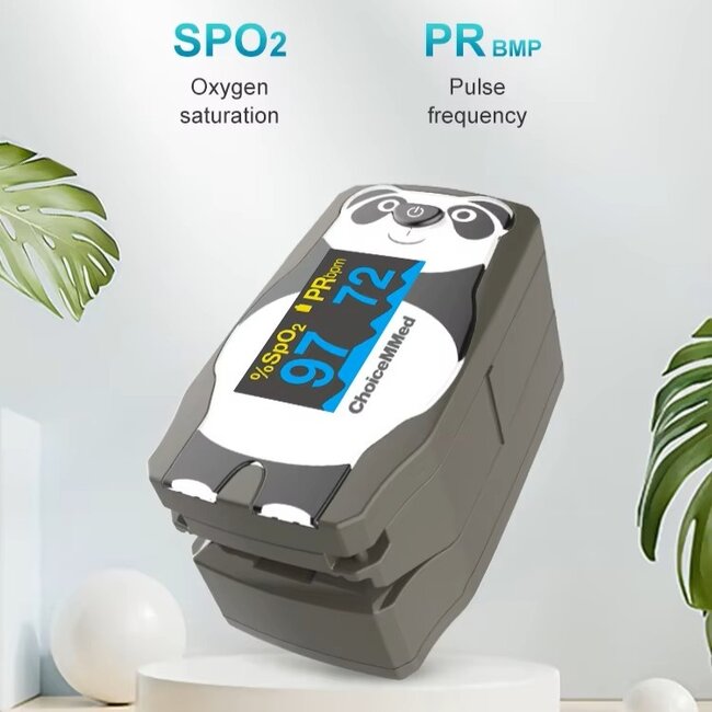 ChoiceMMed Pediatrische Vingerpulsoximeter voor Kinderen – Panda -  Zuurstof en Hartslagmeter met OLED Display