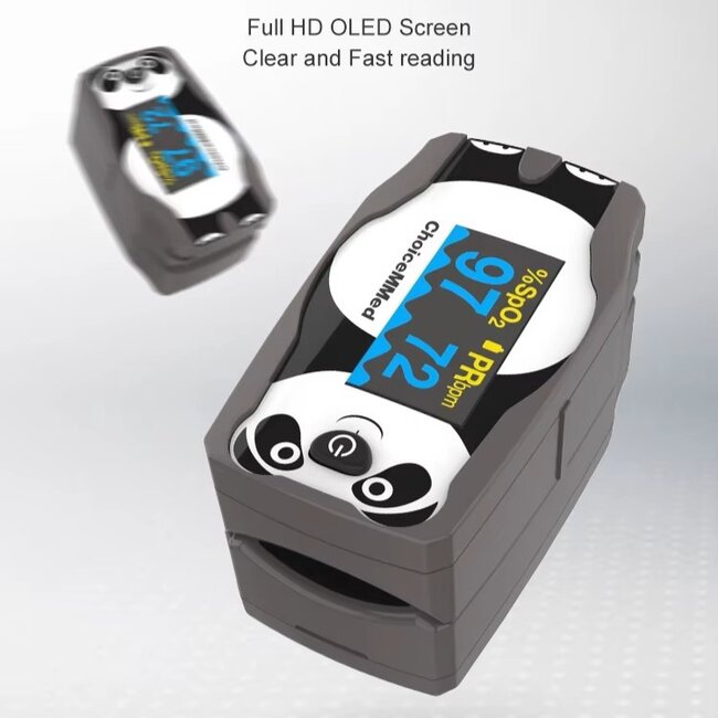 ChoiceMMed Pediatrische Vingerpulsoximeter voor Kinderen – Panda -  Zuurstof en Hartslagmeter met OLED Display