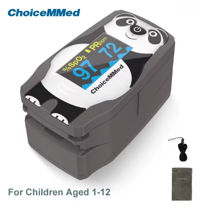 ChoiceMMed Pediatrische Vingerpulsoximeter voor Kinderen – Panda - Zuurstof en Hartslagmeter met OLED Display