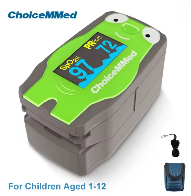 ChoiceMMed Pediatrische Vingerpulsoximeter voor Kinderen – Kikker - Zuurstof en Hartslagmeter met OLED Display