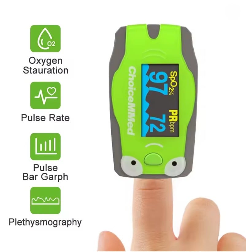 ChoiceMMed Pediatrische Vingerpulsoximeter voor Kinderen – Kikker - Zuurstof en Hartslagmeter met OLED Display, foto 6 van 6